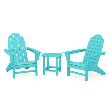 POLYWOOD Vineyard 3-Piece Adirondack Set w/ South Beach 18-Inch Side Table - Aruba